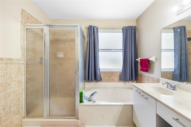 15683 NW 12th Rd, Pembroke Pines, FL 33028 - bathroom featuring vanity, a stall shower, and a garden tub