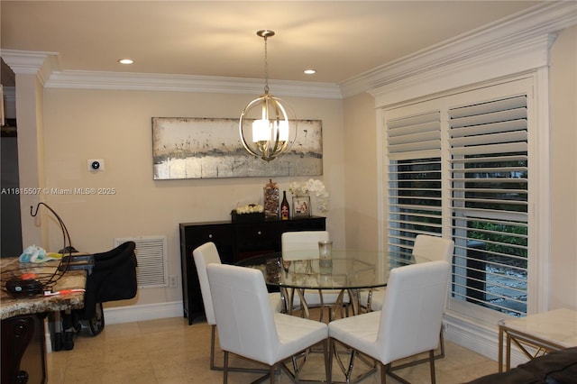 9941 SW 97th Ct, Miami, FL 33176 - dining space with a chandelier, baseboards, ornamental molding, and recessed lighting