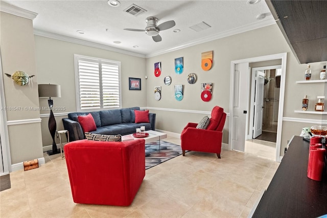 3063 NW 126th Ave, Sunrise, FL 33323 - living area with crown molding, ceiling fan, light tile patterned flooring, and recessed lighting