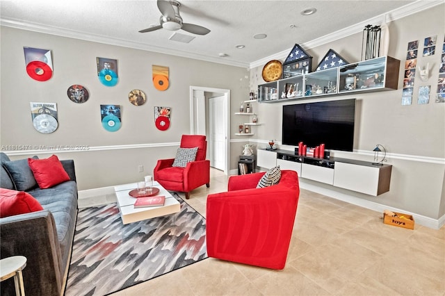 3063 NW 126th Ave, Sunrise, FL 33323 - living area with crown molding, ceiling fan, tile patterned floors, and recessed lighting