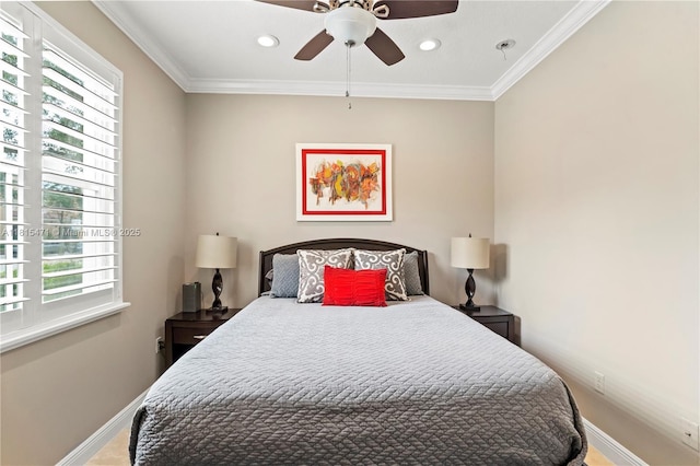 3063 NW 126th Ave, Sunrise, FL 33323 - bedroom featuring multiple windows, crown molding, recessed lighting, and a ceiling fan
