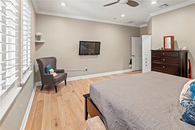 3063 NW 126th Ave, Sunrise, FL 33323 - bedroom with wood finished floors, recessed lighting, ornamental molding, and ceiling fan