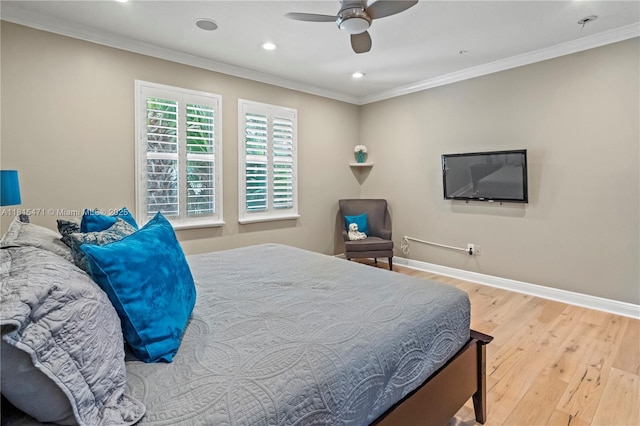 3063 NW 126th Ave, Sunrise, FL 33323 - bedroom with wood finished floors, ornamental molding, recessed lighting, and ceiling fan