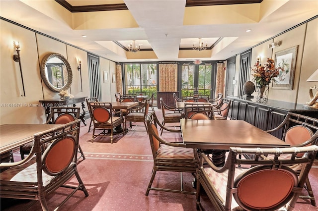 3063 NW 126th Ave, Sunrise, FL 33323 - dining space featuring a chandelier, ornamental molding, and a raised ceiling
