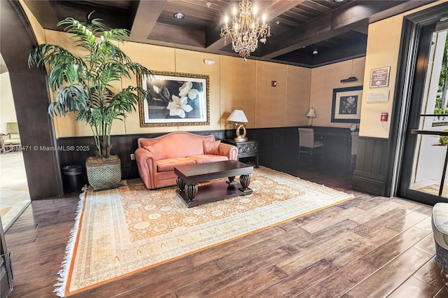 3063 NW 126th Ave, Sunrise, FL 33323 - common area featuring wainscoting and a wood ceiling with exposed beams