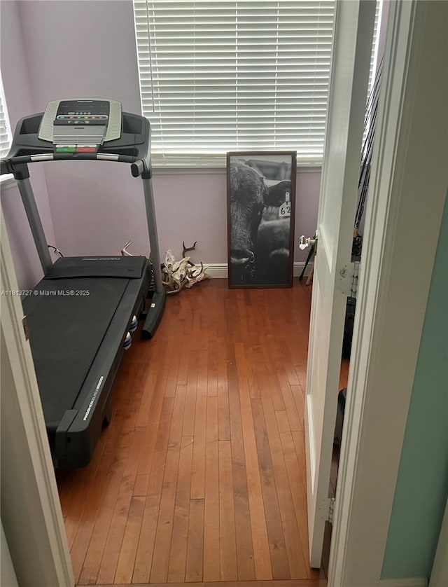 416 N Deane Duff Ave, Clewiston, FL 33440 - workout room featuring hardwood / wood-style flooring and baseboards