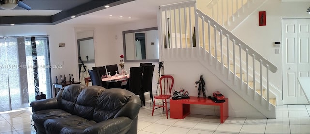 7486 SW 162nd Ct, Miami, FL 33193 - tiled living area with recessed lighting, stairway, and a ceiling fan