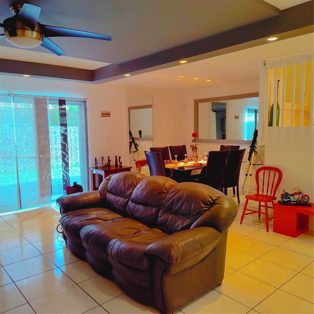 7486 SW 162nd Ct, Miami, FL 33193 - living area featuring light tile patterned floors, recessed lighting, and a ceiling fan