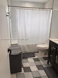 16362 SW 23rd St, Miramar, FL 33027 - bathroom with vanity, toilet, shower / bath combo with shower curtain, and tile patterned floors