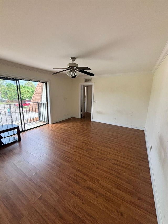 2333 Caroma Ln Unit 1, West Palm Beach, FL 33415 - unfurnished room with ornamental molding, dark wood finished floors, baseboards, and ceiling fan