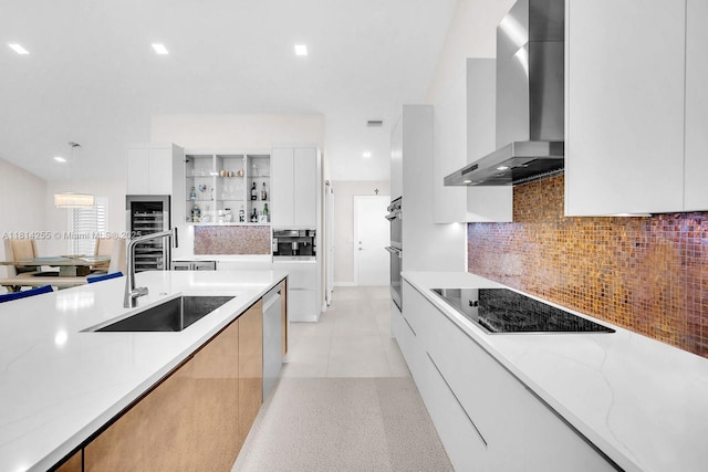 1240 NW 161st Ave, Pembroke Pines, FL 33028 - kitchen with modern cabinets, wall chimney exhaust hood, a sink, stainless steel appliances, and white cabinetry