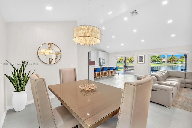 1240 NW 161st Ave, Pembroke Pines, FL 33028 - dining area featuring vaulted ceiling, baseboards, recessed lighting, and a chandelier
