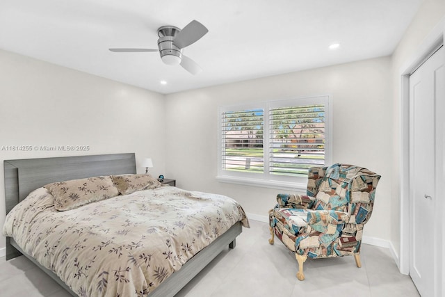 1240 NW 161st Ave, Pembroke Pines, FL 33028 - bedroom featuring ceiling fan, baseboards, recessed lighting, and a closet