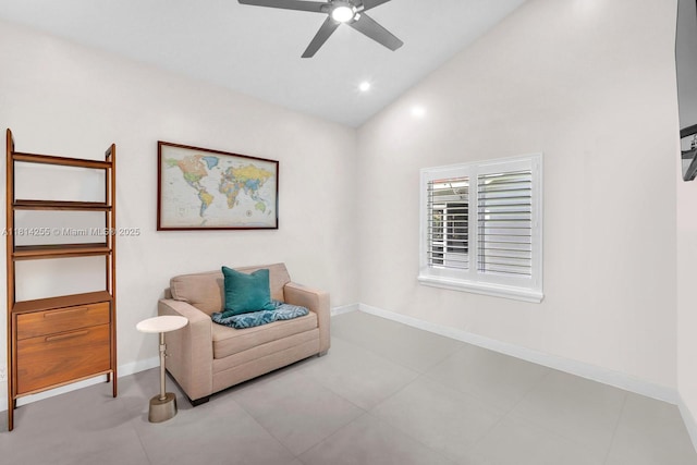 1240 NW 161st Ave, Pembroke Pines, FL 33028 - sitting room with lofted ceiling, ceiling fan, and baseboards