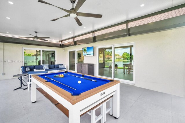 1240 NW 161st Ave, Pembroke Pines, FL 33028 - game room featuring billiards table, ceiling fan, recessed lighting, and tile patterned floors