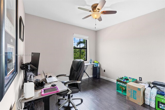3401 SE 5th St, Homestead, FL 33033 - office with a ceiling fan, wood finished floors, and baseboards