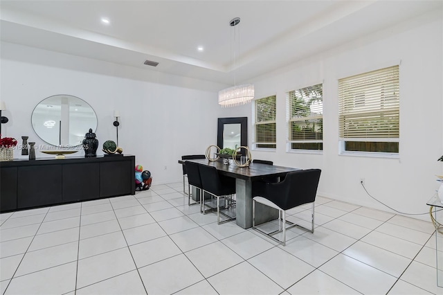 15104 SW 176th St, Miami, FL 33187 - dining room with a chandelier, light tile patterned flooring, recessed lighting, and a raised ceiling