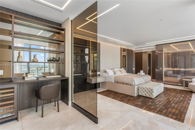 1300 Brickell Bay Dr Unit 4400, Miami, FL 33131 - bedroom with beverage cooler and tile patterned floors