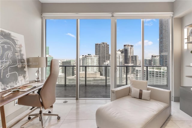 1300 Brickell Bay Dr Unit 4400, Miami, FL 33131 - tiled bedroom with a view of skyline and a desk