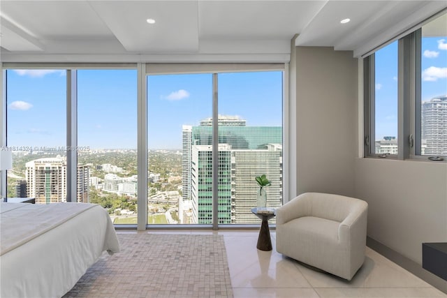 1300 Brickell Bay Dr Unit 4400, Miami, FL 33131 - tiled bedroom featuring a view of city, multiple windows, and recessed lighting