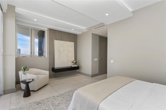 1300 Brickell Bay Dr Unit 4400, Miami, FL 33131 - bedroom with recessed lighting, light tile patterned flooring, and baseboards