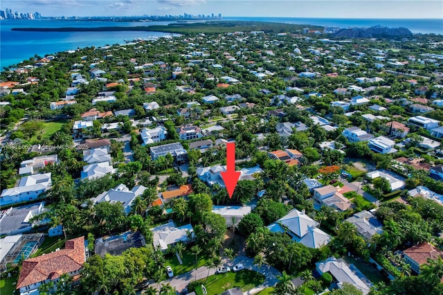 345 Harbor Ln, Key Biscayne, FL 33149 - aerial view of property and surrounding area with a large body of water and nearby suburban area