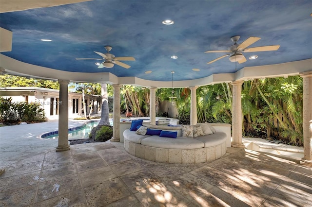 345 Harbor Ln, Key Biscayne, FL 33149 - view of patio / terrace with ceiling fan and an outdoor pool