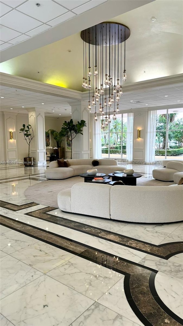 5600 Collins Ave Unit 10E, Miami Beach, FL 33140 - lobby with ornamental molding and recessed lighting