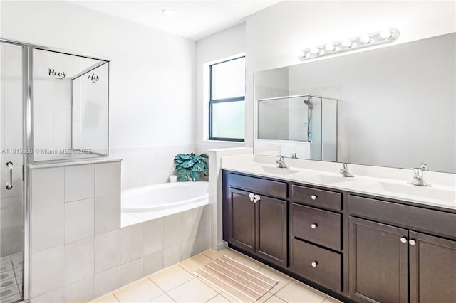 724 SE 37th Ave, Homestead, FL 33033 - bathroom with a shower stall, a bath, double vanity, and tile patterned flooring