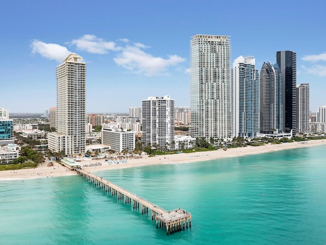 16699 Collins Ave Unit 2906, Sunny Isles Beach, FL 33160 - bird's eye view of waterfront with a beach and city skyline