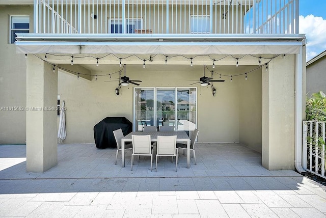 4007 Turquoise Trl, Weston, FL 33331 - view of patio / terrace with a balcony, a ceiling fan, outdoor dining space, and a grill