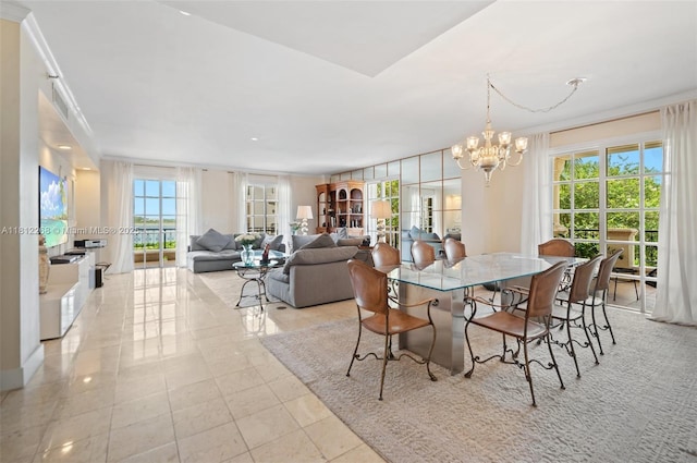 2124 Fisher Island Dr Unit 2124, Miami Beach, FL 33109 - dining room featuring a chandelier and light tile patterned flooring