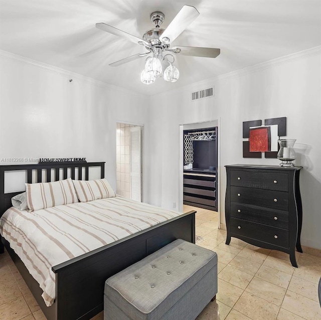 2124 Fisher Island Dr Unit 2124, Miami Beach, FL 33109 - bedroom featuring ornamental molding, a walk in closet, ceiling fan, and a closet