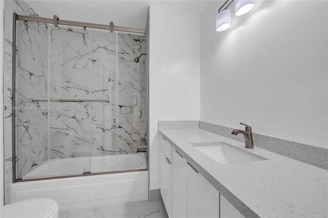 8211 NW 8th St Unit 2, Plantation, FL 33324 - full bathroom with vanity, enclosed tub / shower combo, marble finish floors, and toilet