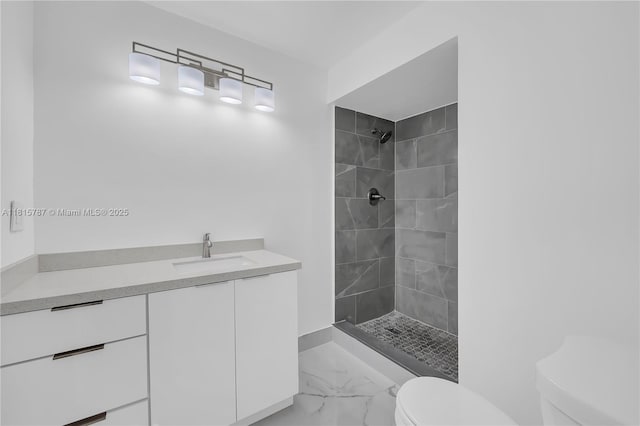 8211 NW 8th St Unit 2, Plantation, FL 33324 - bathroom with toilet, marble look tile flooring, tiled shower, and vanity