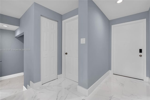 8211 NW 8th St Unit 2, Plantation, FL 33324 - corridor featuring baseboards, marble look tiles, and recessed lighting