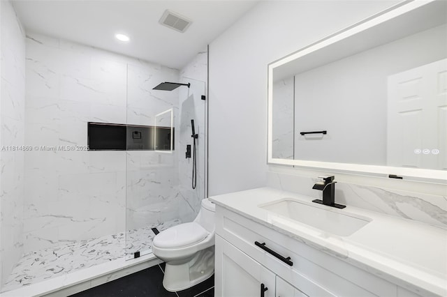 3105 SW 16th St, Fort Lauderdale, FL 33312 - full bathroom featuring toilet, vanity, a marble finish shower, and recessed lighting