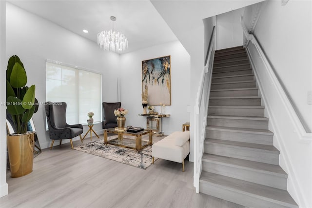 22618 SW 94th Path, Cutler Bay, FL 33190 - staircase with wood finished floors, a chandelier, recessed lighting, and baseboards
