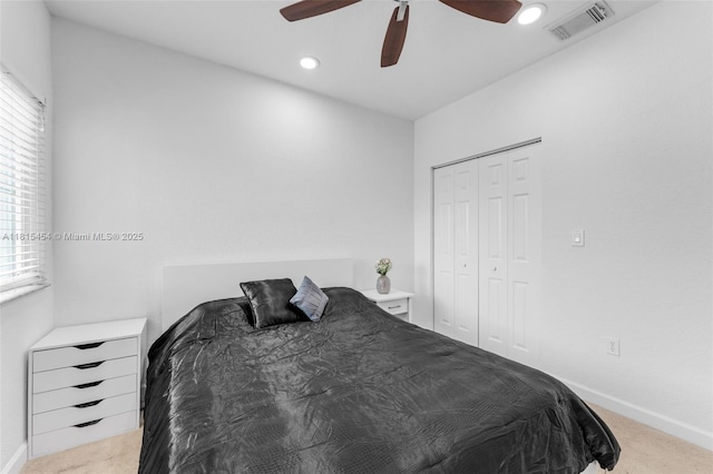 22618 SW 94th Path, Cutler Bay, FL 33190 - bedroom with carpet, recessed lighting, baseboards, a closet, and ceiling fan