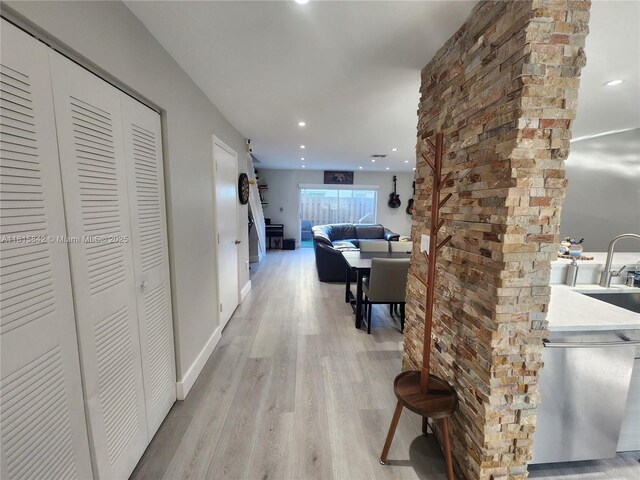10875 NW 8th St, Pembroke Pines, FL 33026 - hall with light wood-style flooring and recessed lighting
