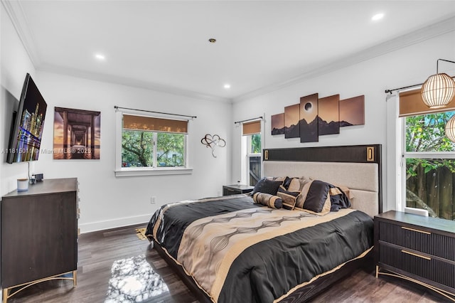 3145 Day Ave Unit 1, Miami, FL 33133 - bedroom featuring ornamental molding, wood finished floors, baseboards, and recessed lighting