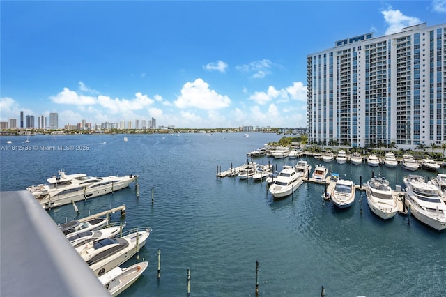 17301 Biscayne Blvd Unit 605, North Miami Beach, FL 33160 - water view featuring skyline, numerous boat docks, and a boat dock