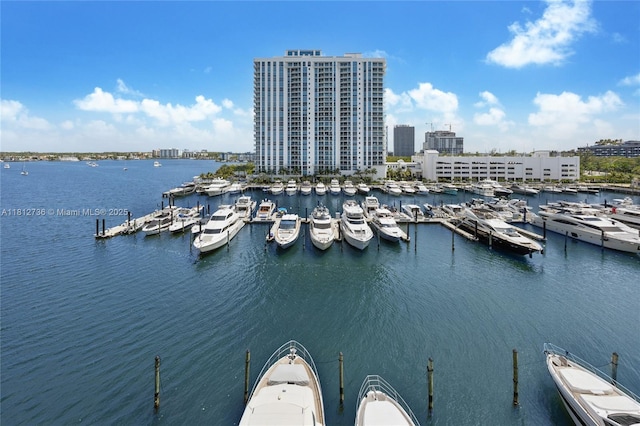 17301 Biscayne Blvd Unit 605, North Miami Beach, FL 33160 - water view featuring numerous boat docks, a boat dock, and nearby urban area