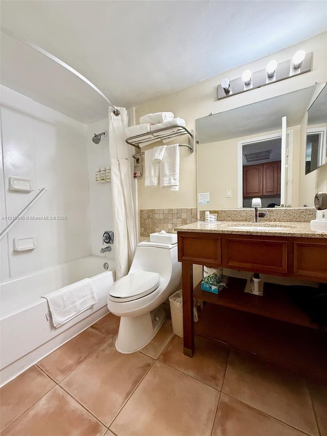 19201 Collins Ave Unit 1019, Sunny Isles Beach, FL 33160 - full bathroom with tile patterned flooring, shower / tub combo with curtain, toilet, and vanity