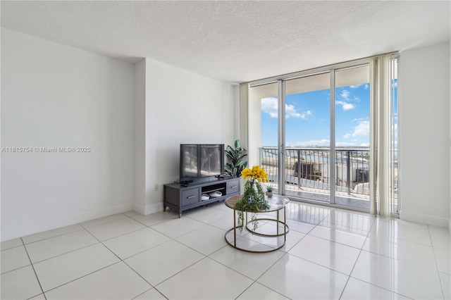 1750 N Bayshore Dr Unit 4604, Miami, FL 33132 - living area featuring floor to ceiling windows, a textured ceiling, and light tile patterned floors
