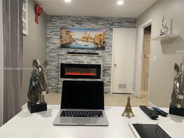 6309 Wiley St, Hollywood, FL 33023 - living area with a fireplace, light tile patterned floors, and recessed lighting