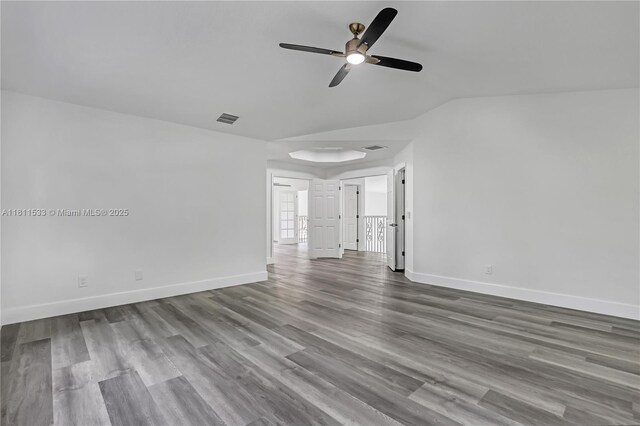12173 Colony Preserve Dr, Boynton Beach, FL 33436 - unfurnished living room featuring a ceiling fan, wood finished floors, and lofted ceiling