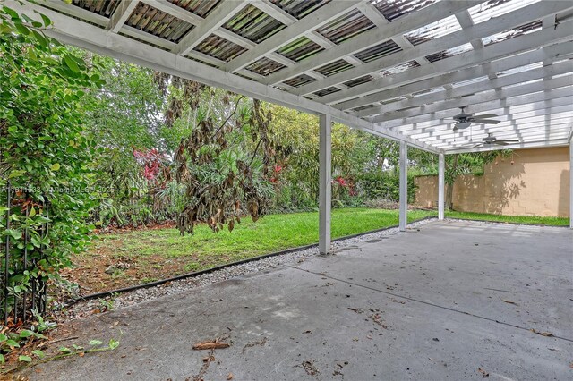 12173 Colony Preserve Dr, Boynton Beach, FL 33436 - fenced backyard with ceiling fan, a pergola, and a patio