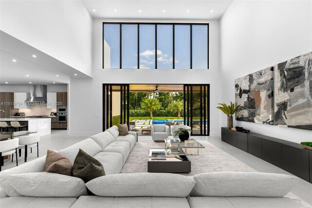6200 Moss Ranch Rd, Pinecrest, FL 33156 - living area with a towering ceiling and recessed lighting