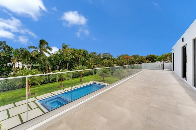 6200 Moss Ranch Rd, Pinecrest, FL 33156 - swimming pool featuring an in-ground hot tub, a lawn, and a patio area